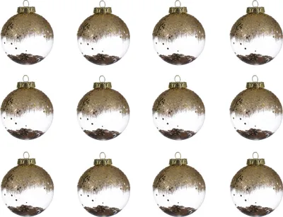 Produktbild von Weihnachtskugeln Kunststoff gefüllt Glitzer 8cm klar / gold, 12er Set