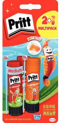 Produktbild von Klebestift Pritt 2 + 1, Sonderedition, 2 x 22 g, 1 x 20 g, lösungsmittlefrei, PVC frei, sortiert, Farbe nicht wählbar