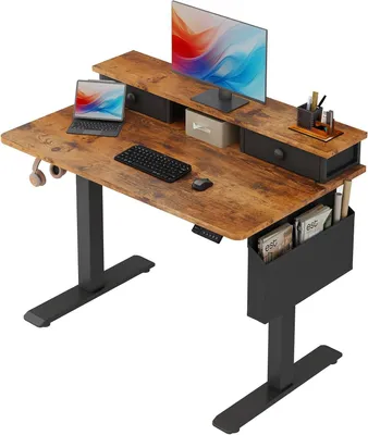 Produktbild von Elektrisch höhenverstellbarer Stehschreibtisch, 101 cm (101 cm) Steh-Sitz-Schreibtisch mit Schublade, kleiner Stehschreibtisch