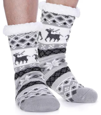 Produktbild von Kuschelsocken Herren Damen Warme Thermosocken Dicke Wintersocken Haussocken Hellgrau Hirsch 1 Paar