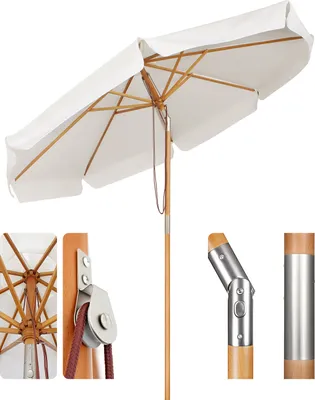 Produktbild von Sekey Sonnenschirm Holz Balkonschirm Rund Marktschirm Ø 300cm Knickbar Terrasse Gartenschirm, Creme