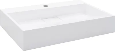 A white rectangular sink on a white background.