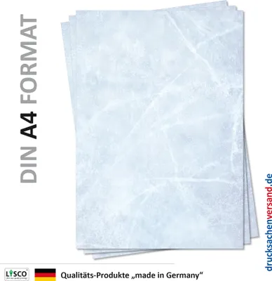 Produktbild von Gastronomie Papier (Blau-Eis-Marmor, DIN A4, 25 Blatt) für Speisekarten. Marmoriertes Papier, Marmorpapier zweiseitig bedruckt, für alle Drucker/Kopierer geeignet