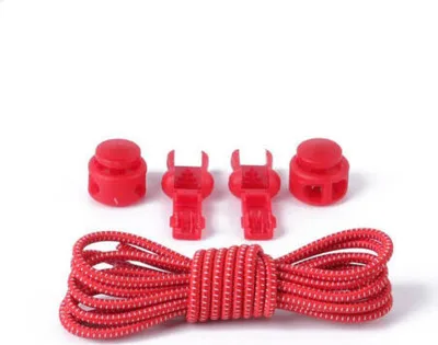 Produktbild von Elastische Schnürsenkel mit Schnellverschluss Schnellschnürsystem Schuhe Rund, Rot