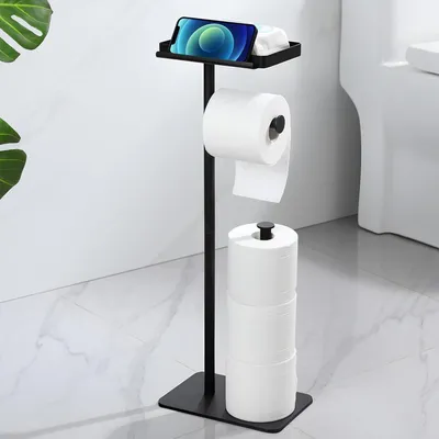 Produktbild von Toilettenpapierhalter Stehend mit Ablage, Schwarz, 4 Rollen Lagerung