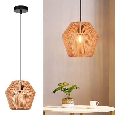 Produktbild von ZMH Hängelampe Vintage Rattan Pendelleuchte Boho Esszimmerlampe 150cm E27 Hängeleuchte Rustikal Esstischlampe Hängend 40W