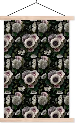 Produktbild von MuchoWow® Textilposter Blumen - Anemone - Rosen 120x180 cm mit holzfarbenen Rahmen - Textil-Plakat