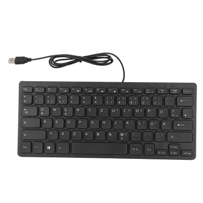 Obrázok produktu pre 78-klávesová mini klávesnica - drôtová, ultratenká, tichá, s pripojením USB a nemeckým rozložením, pre PC a notebooky