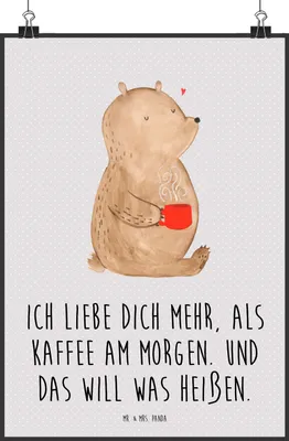 Produktbild von Mr. & Mrs. Panda Bild Bär Morgenkaffee DIN A1 - Grau Pastell - Geschenk, Freundin, für Frauen, wanddeko, Mitbringsel, Kunstdruck, Plakat, Jahrestag, Valentinstag, drucke