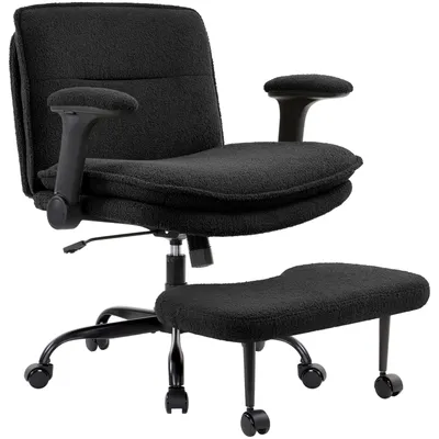 Produktbild von IWMH Bürostuhl mit Fußstütze, Ergonomisch Drehstuhl mit klappbare Armlehnen, Höhenverstellbar ADHS Kniestuhl, Teddystoff - Schwarz