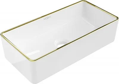 Produktbild von Mexen Nadia Aufsatzwaschbecken 46 x 23 cm, Weiß/Goldrand - 21614605