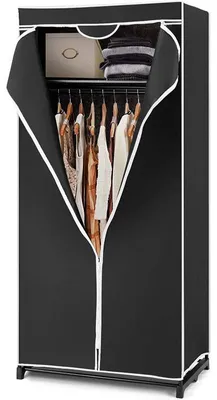 Obrázek produktu pro Skládací látková šatní skříň s tyčí na šaty a policí KX43973FR, 74 x 50 x 172 cm, černá