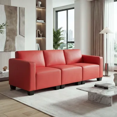 Produktbild von Modular 3-Sitzer Sofa Couch Lyon, Kunstleder  rot
