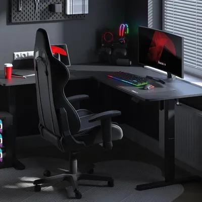 Image de Bureau d'angle électrique réglable en hauteur - Bureau assis-debout - Bureau gaming - Bureau pour le travail à domicile - Bureau en forme de L