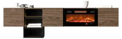 Produktbild von MIRJAN24 TV-Lowboard Teo mit Kamin, TV-Schrank mit drei Drehturen, Realistische LED-Flamme (Farbe: Nuss / Nuss + Schwarz)