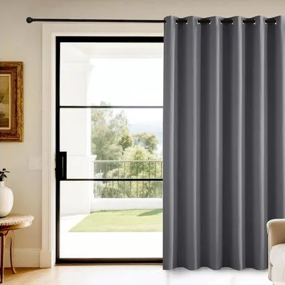 Obrázek produktu pro Černé zatemňovací závěsy, rozměry 200 x 240 cm – s tepelnou izolací – elegantní design, vhodné do obývacího pokoje i ložnice – 1 kus s poutky – šedá barva