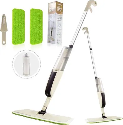 Image de Nettoyeur de sol avec fonction pulvérisation, brosse à pulvérisation avec réservoir d'eau et 2 buses interchangeables, nettoyeur à pulvérisation pour la cuisine (gris-vert)