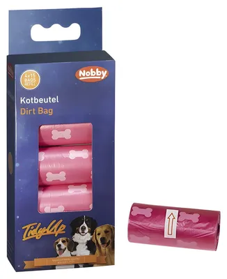 Obrázok produktu pre Vrecká na hovienka Nobby TidyUp s potlačou kostí 4 rolky po 15 vreckách fuchsiová