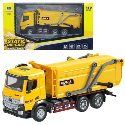 Produktbild von Müllwagen aus Metall, beweglich, Huina Gelb, Maßstab 1:50