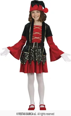 Produktbild von Samtiges Kinderkostüm Weihnachtself – Edles Kleid mit Schnürung und Weihnachtsmütze Größe 98-146, Größe:98/104