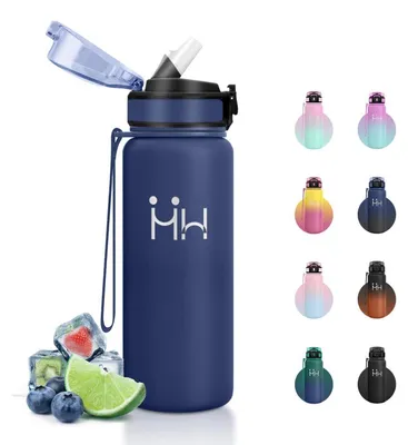 Produktbild von Thermosflasche 750ml Edelstahl dunkelblau mit Strohhalm auslaufsicher doppelwandig BPA-frei