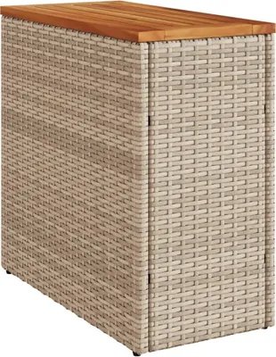 Zdjęcie produktu dla vidaXL Stolik ogrodowy z drewnianym blatem beżowy 58x27,5x55 cm z polirattanu