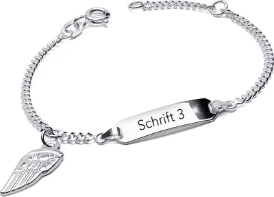 Produktbild von MATERIA by Matthias Kinder Armband mit Gravur und Flügel Anhänger 925 Silber Armkette Mädchen Schmuck 12-14cm SA-48