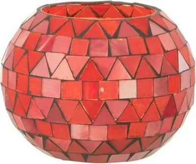 Produktbild von J-Line J-Line Teelichthalter Mosaik Dreieck - Glas - Rot/Rosa - Small
