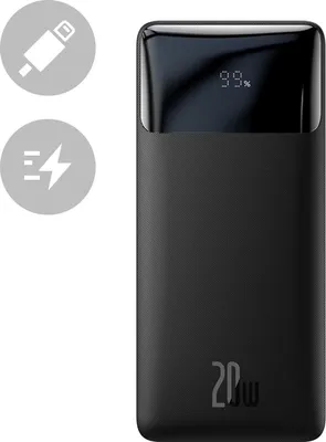 Produktbild von Baseus Bipow, 10000 mAh, Lithium Polymer (LiPo), Power Delivery, Quick Charge 3.0, 3,7 V, 20 W, Schwarz