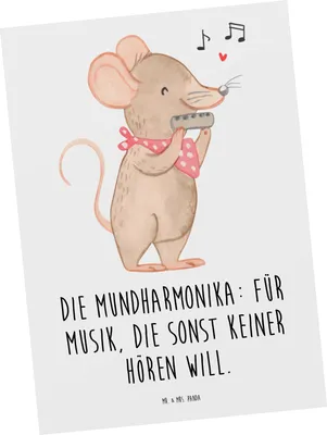 Produktbild von Mr. & Mrs. Panda Postkarte Musik Mundharmonika - Weiß - Geschenk, Musikinstrument, bildkarte, Musiker, Folklore, Blues, Fotokarte, Blasinstrument, Lernen, Instrument