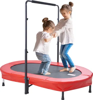 Produktbild von SucceBuy 56x36 Zoll Kindertrampolin, faltbares Minitrampolin für drinnen und draußen mit Griff, Rebounder, für Kinder ab 3 Jahren, Jungen und Mädchen, rot