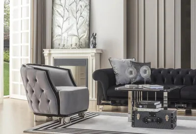 Zdjęcie produktu dla Kompletny zestaw sof Sofa rozkładana tkanina szara czarna