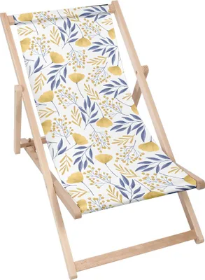 Image de Dreamroots Chaise longue pliante bois, bois de hêtre jusqu'à 130 kg, Chaise longue pliante avec réglage de l'inclinaison du dossier en 3 positions, Ginko Leaves