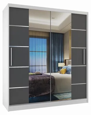 Produktbild von BELINI Verona ME Schiebetürenschrank 133 cm Weiß/Grau Matt - Kleiderschrank mit Spiegel & 2 Schubladen, Schlafzimmer