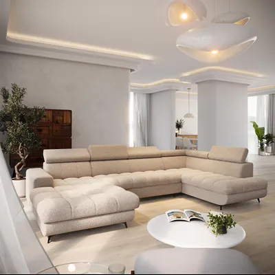 Produktbild von Masseno Ecksofa CORENO mit Schlaffunktion L-Form, Sofa mit Bettkasten, Wohnzimmersofa, Couch, Soffa, Bettsofa, Couchgarnitur- Beige, QUELLE 05