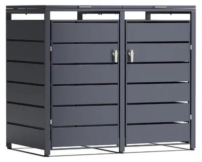 Zdjęcie produktu dla TIMBELA M802-2K Wiata Śmietnikowa 2x240L, Metalowa Zabudowa Koszy na Śmieci z 2 Drzwiami Magnetycznymi, Obudowa na Kosze 240L, Antracyt RAL7016