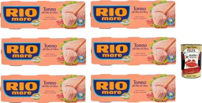 Produktbild von 18x Rio Mare Tonno all'Olio di Oliva Thunfisch in Olivenöl, Gelbflossen thun 120g + Italian Gourmet polpa 400g