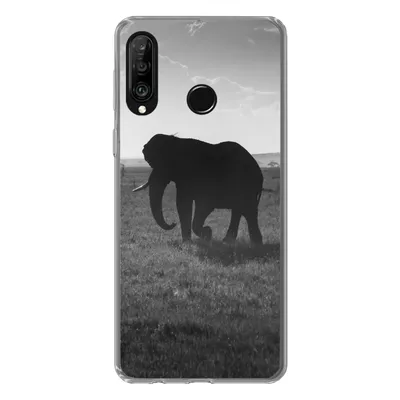 Produktbild von MuchoWow® Handyhülle Schutzhülle Hülle für Huawei P30 Lite Elefant - Einfarbig - Tiere - Schwarz und weiß Silikon Softcase Handy Hülle - Handyhülle