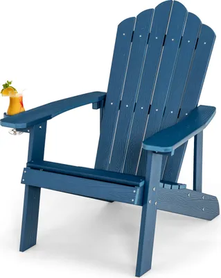 Zdjęcie produktu dla Krzesło COSTWAY Adirondack z uchwytem na kubek, odporne na warunki atmosferyczne krzesło ogrodowe, plastikowy fotel ogrodowy, krzesło zewnętrzne do ogrodu, na taras, udźwig 170 kg (Navy)
