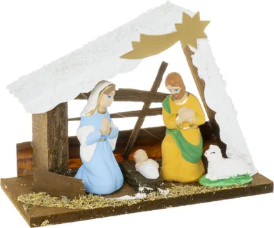 Produktbild von Holzkrippe 12cm Weißes Dach - Weihnachtsdeko Set