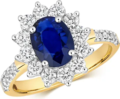 Produktbild von Wunderschöner 9 Karat (375) Gold Cluster Damen - Diamant Ring Brillant-Schliff 0.75 Karat H - I1 I2 mit Saphir, 49 (15.6); TRS28838RSJ