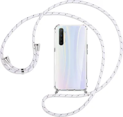 Produktbild von Handykette Backcover-Schutzhülle mit Band (Metall silberfarben) für Realme XT / XT 730G / X2 - weiß/grau