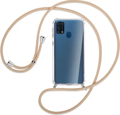 Produktbild von Handykette Backcover-Schutzhülle mit Band (Metall silberfarben) für Samsung Galaxy M31 - beige