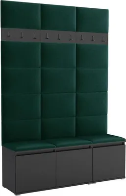 Produktbild von Garderoben-Set Noris III, gepolsterte Garderobe mit Sitzbank, Flurmöbel mit Wandpaneelen, Haken und Stauraum (Farbe: Schwarz + Trinity 28)