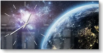 Produktbild von DEQORI Glasuhr 60x30 cm Modern 'Blick aus dem All' Wanduhr Glas Uhr Design leise Küchenuhr