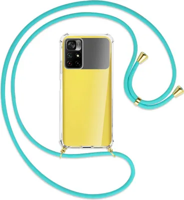 Produktbild von Handykette Backcover-Schutzhülle mit Band (Metall goldfarben) für Xiaomi Redmi Note 11 - türkis