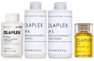 Produktbild von Olaplex Set - No. 3 PLUS Treatment + Shampoo No. 4 + Conditioner No. 5 + Bonding Oil No.7