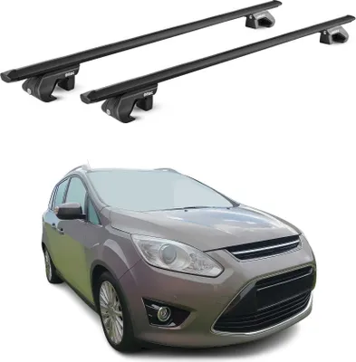 Image de Barres de toit transversales ABE pour Ford C-Max 7 2010-2019 5 P Alu Noir 2x