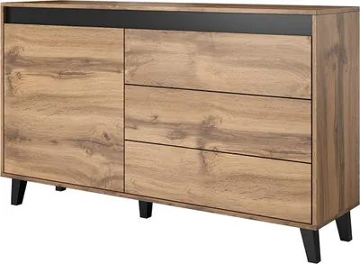 Produktbild von MIRJAN24 Kommode Nord, Stilvoll Sideboard vom Hersteller, Schrank mit drei Schubladen (Farbe: Wotan Eiche / Wotan Eiche + Anthrazit)