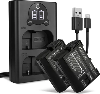 Produktbild von CELLONIC 2x Akku EN-EL15 kompatibel mit Kompatibel mit Nikon D850, D750, 1 V1, EN-EL15 2000mAh + Dual Ladegerät MH-25 Ersatzakku Batterie Ladekabel